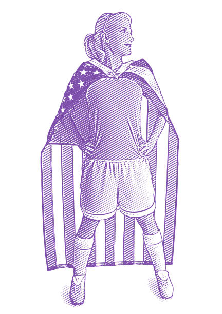 ilustrações, clipart, desenhos animados e ícones de atleta feminina segurando bandeira norte-americana - american football sports uniform football white background
