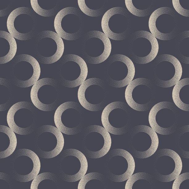 Circles Retro Seamless Pattern Vector Trendy Textile Print Abstract Background Circles Retro Chic Seamless Pattern Vector Trendy Textile Print Abstract Background. Classy Psychedelic Style Weave Rounded Grid Repetitive Gray Wallpaper. Old Fashioned Half Tone Art Illustration illusion pattern circle image created 1960s stock illustrations