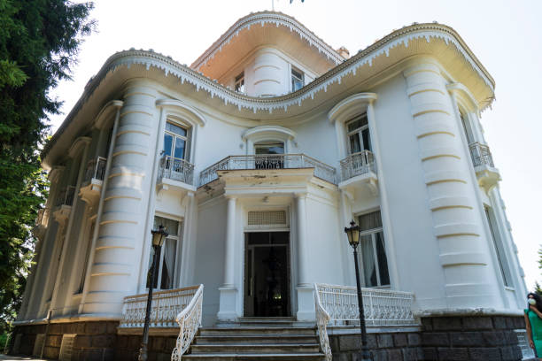 Trabzon, Turkey - July 16, 2022: Ataturk's Mansion built in early 1900s. This building was used by Mustafa Kemal Ataturk in 1934 and 1937. People in this picture are visitors of the house.