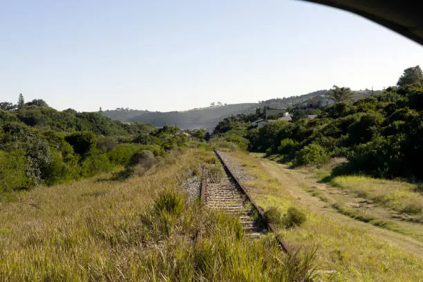 The abandoned steam-train railway tracks in Wilderness city, on the Garden Route of South Africa