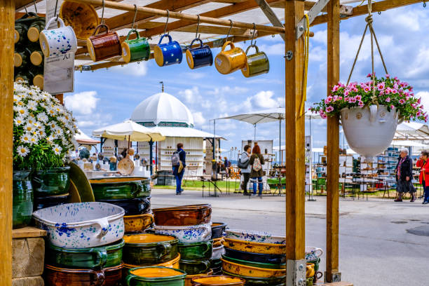 Diessen, Germany - May 28: sales stands with ceramics at the famous annual pottery market in Diessen on May 28, 2022