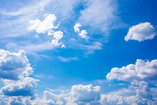 Panorama blue sky with cumulus clouds. High resolution.