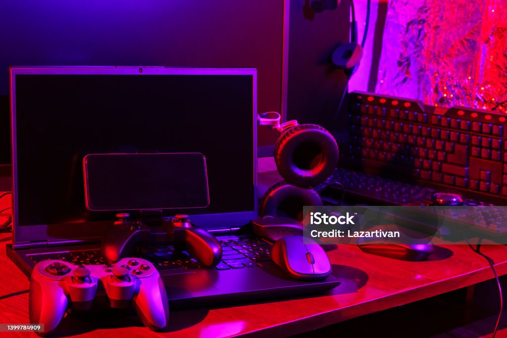 Computer Games Photo Video Game Controller Computer Mouse Headphones Keyboard And Laptop ...