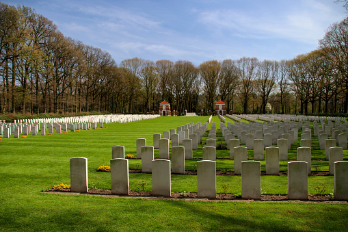 War cemetery in Oosterbeek for alied forces from World War of the battle of Arnhem.