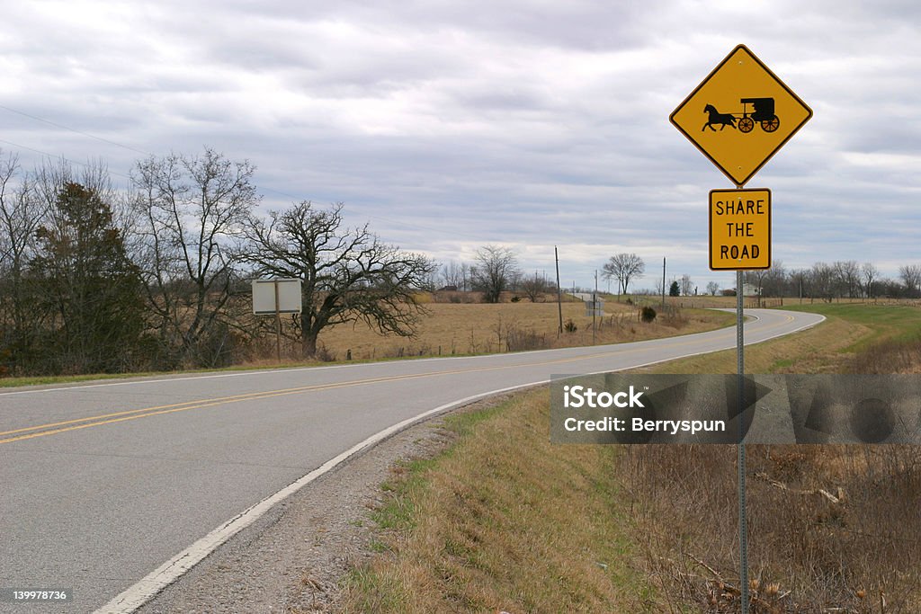 Road Panel 1 Share the Road - early Spring, SE Iowa Advice Stock Photo