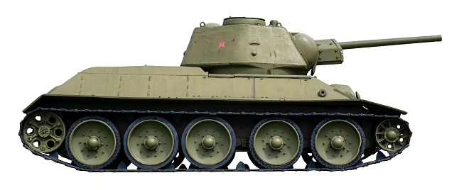 Isolated Red Army Soviet Tank On A White Background