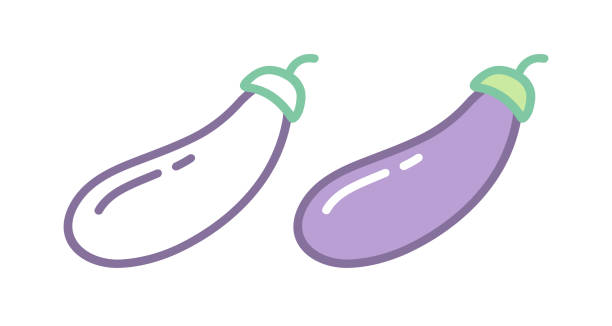 ナスのベクターセットアイコン。ナスのイラスト。野菜を手で描く。 - eggplant food purple backgrounds点のイラスト素材／クリップアート素材／マンガ素材／アイコン素材