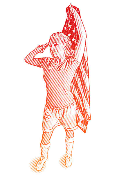 ilustrações, clipart, desenhos animados e ícones de atleta feminina segurando bandeira norte-americana - american football sports uniform football white background