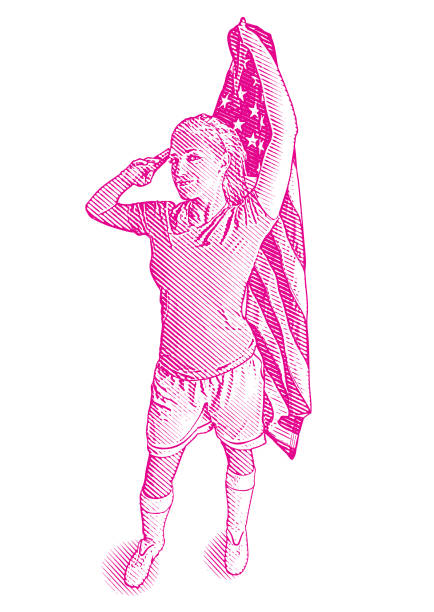 ilustraciones, imágenes clip art, dibujos animados e iconos de stock de atleta mujer sosteniendo bandera estadounidense - american football sports uniform football white background