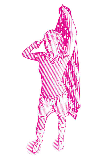 ilustrações, clipart, desenhos animados e ícones de atleta feminina segurando bandeira norte-americana - american football sports uniform football white background