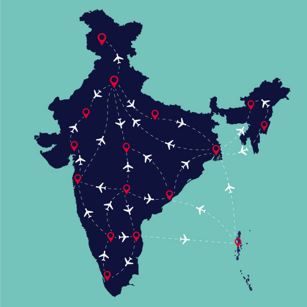 Indian Air Route in the India Map vector illustration Indian Air Route in the India Map vector illustration delhi metro stock illustrations