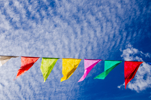colored flags are traditionally used in the decoration of the festa junina in brazil