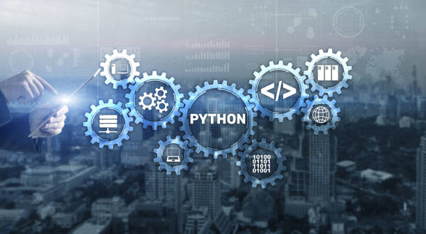 Python high level programing language. Communications Technology concept stock photo