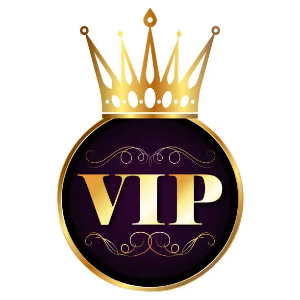 Vector illustration of Beautiful vip icon with golden crown