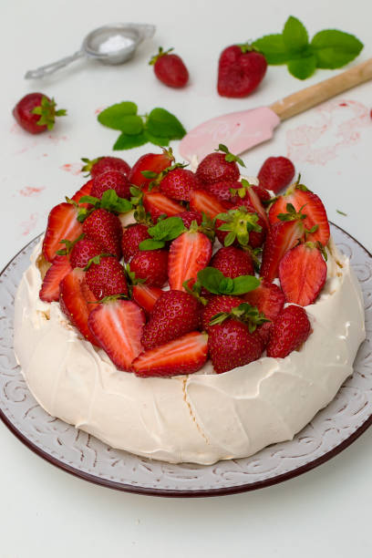 istock Homemade cake Pavlova with strawberries on top 1399795859