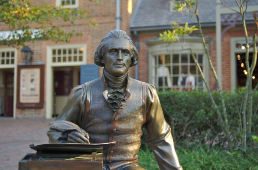 A statue of Thomas Jefferson in Colonial Williamsburg