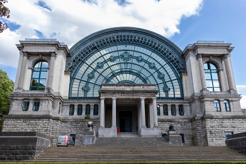 Brussels, Belgium - July 17, 2018: A military museum that occupies the two northernmost halls of the historic complex in Cinquantenaire Park