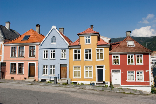 Colorful houses on a street in Bergen, Norway