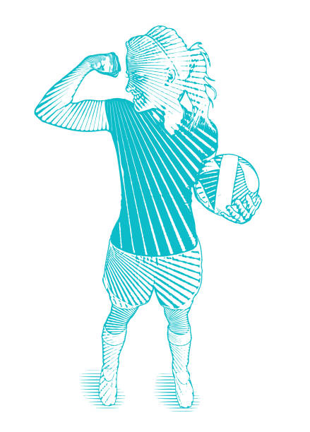 ilustrações, clipart, desenhos animados e ícones de jogadora de futebol feminino fazendo um músculo - american football sports uniform football white background