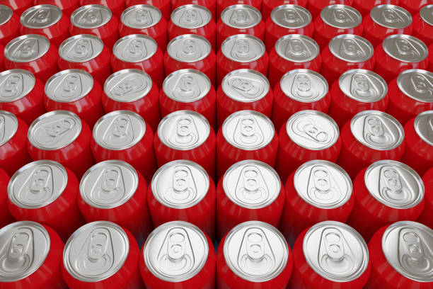 istock Red soda cans background. 3d illustration. 1399804222