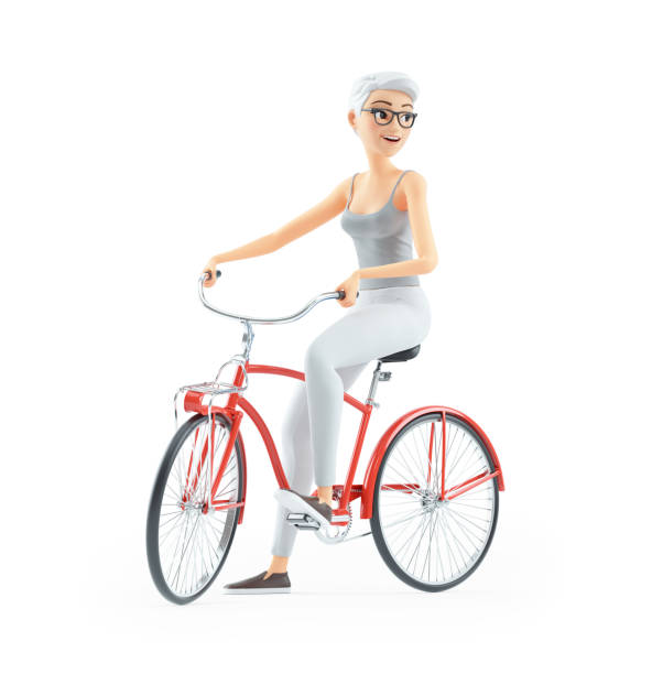istock 3d senior woman riding bicycle 1399805423