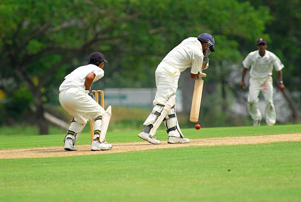 cricket batsman and a catcher A cricket batsman ready to bat. cricket player stock pictures, royalty-free photos & images