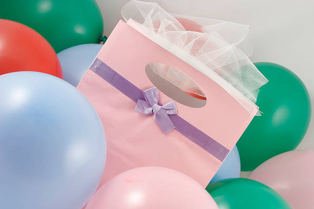 gift bag presents and balloons stock photo