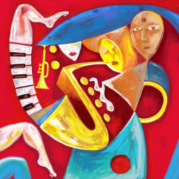 ilustraciones, imágenes clip art, dibujos animados e iconos de stock de abstract jazz band digital artwork (arte digital) jpg solamente - blues eyes