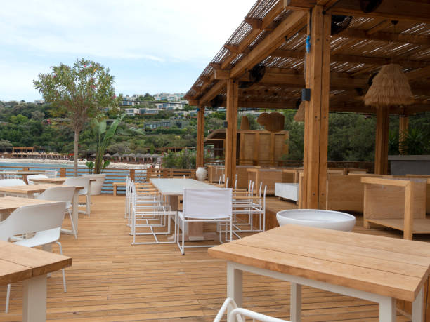istock Garden and sitting area with sea. 1399812387