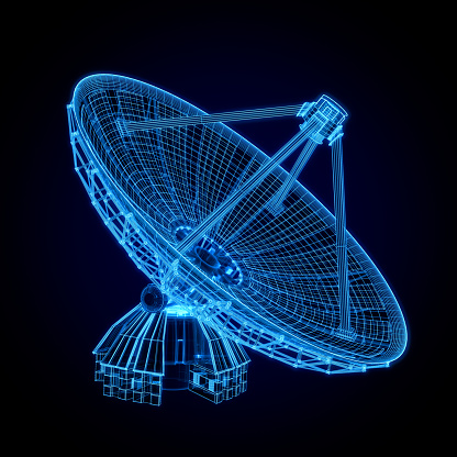 3d Large Satellite Dish or radio telescope in wireframe style