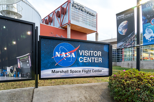 Huntsville, Alabama, USA - December 29, 2021: The Marshall Space Flight Center (MSFC) in Huntsville, Alabama, USA, a U.S. government's civilian rocketry and spacecraft propulsion research center.