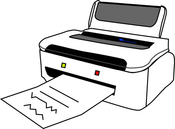 인쇄된 흰색 프린터 그림 - computer equipment pc fax machine appliance stock illustrations