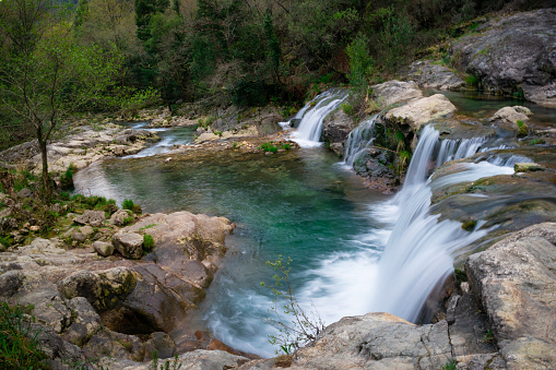 Natural waterfall of the pools of Loureza. Oía - Spain