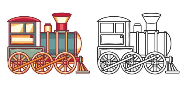 Vector illustration of Train vintage steam locomotive illustration. Cartoon Style Toy Railroad Vintage Train toy. Vector illustration