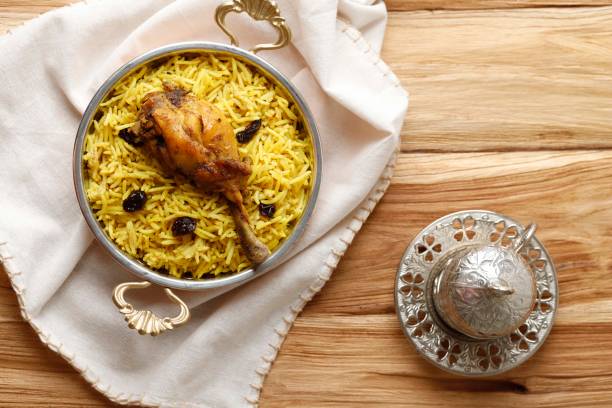 Biryani with Spiced Chiken and Raisin, Served on Turlish Chopper Pan