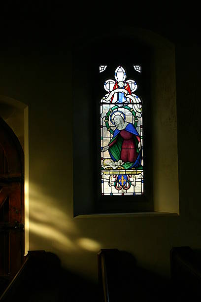 stained glass church window stock photo