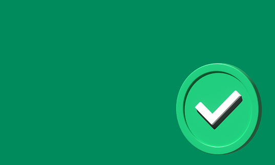 Check mark 3d icon. Green check mark. Check mark concept 3d illustration