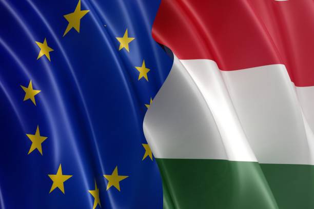bandeira da união europeia e hungria - european union flag european community photography textured effect - fotografias e filmes do acervo
