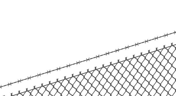 istock Prison fence. Netting and straight barbed wire. Flat vector illustration isolated on white 1399832576
