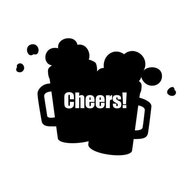 ilustraciones, imágenes clip art, dibujos animados e iconos de stock de silueta de dos tazas de cerveza brindando - malt white background alcohol drink