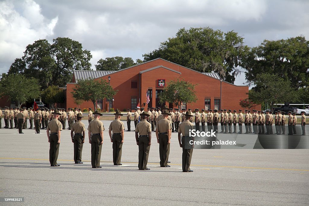 Graduation of Marines from Parris Island 01 A dramatic shot of the graduation ceremony at US Marine Corps recruit depot, Parris Island, SC US Marine Corps Stock Photo
