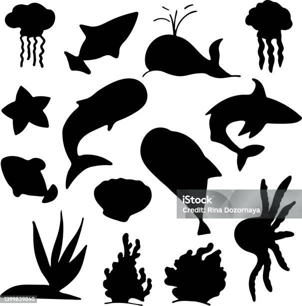 Zestaw Sylwetek Ryb Kolekcja Fish Silhouette Elementy Izolowane Na Białym Tle - Stockowe grafiki wektorowe i więcej obrazów Akwarium