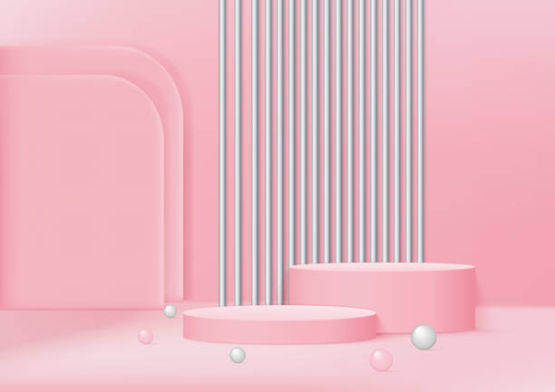 ilustrações, clipart, desenhos animados e ícones de exibir pódio de produto rosa. renderização rosa de fundo de produto 3d abstrata com cena vertical quadrada e holizontal. - holizontal