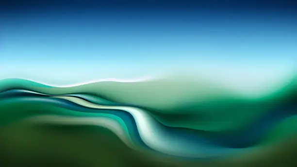 Abstract Natural Background with Flowing Green and Blue Lines and Waves