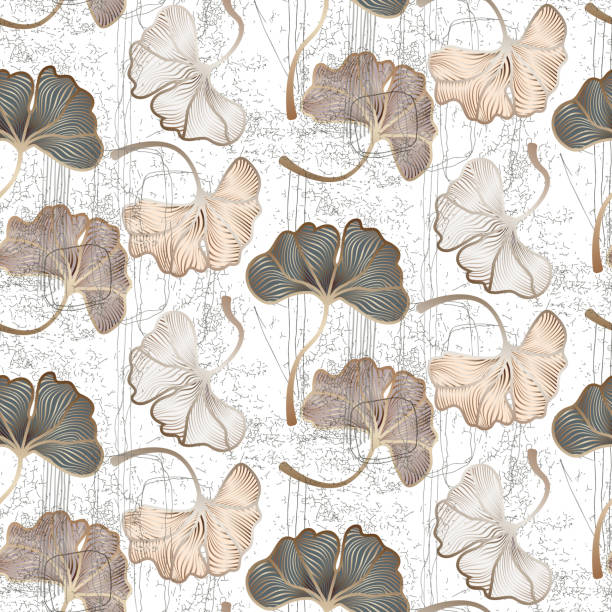 ilustrações, clipart, desenhos animados e ícones de ginkgo biloba folha floral ornamento sem emenda - ginkgo ginkgo tree leaf biloba