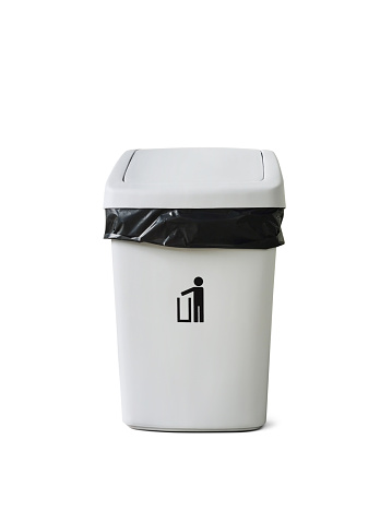 plastic trash basket with lid isolated on white background with clipping path