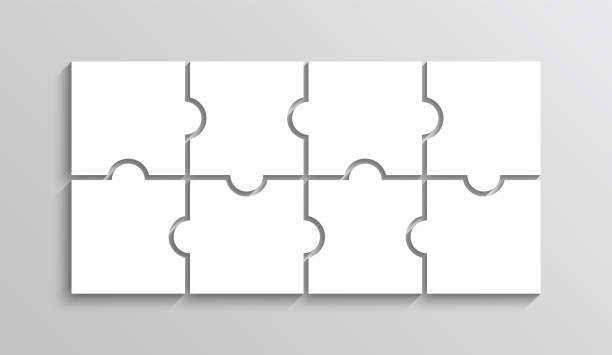 ilustraciones, imágenes clip art, dibujos animados e iconos de stock de cuadrícula de rompecabezas. juego de mosaico pensante con piezas 2x4. marco cortado con láser. - jigsaw puzzle