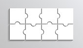 istock Jigsaw puzzle grid. Thinking mosaic game with 2x4 pieces. Laser cut frame. 1399849816