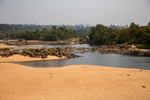 Nongkhnum, largest river island covered in golden sands and green forests , crystal clear water of meghalaya.