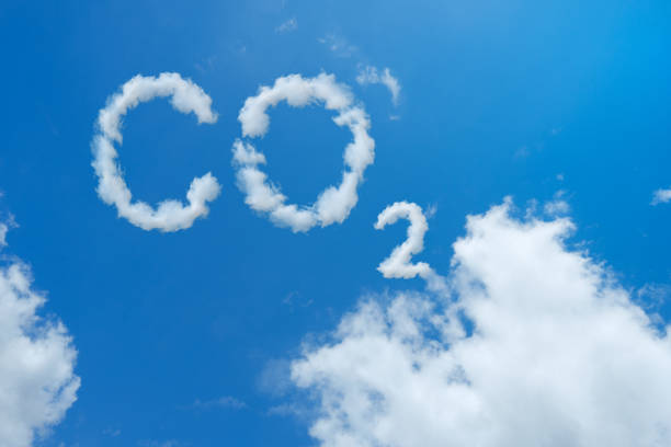 Blue sky with word CO2 . Global warming concept. Natural disasters and cataclysms stock photo